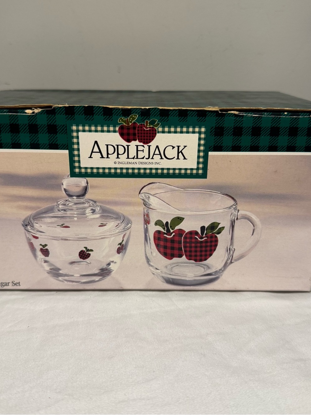 Applejack Anchor Hocking Cream And Sugar Vintage Grandma Core Set